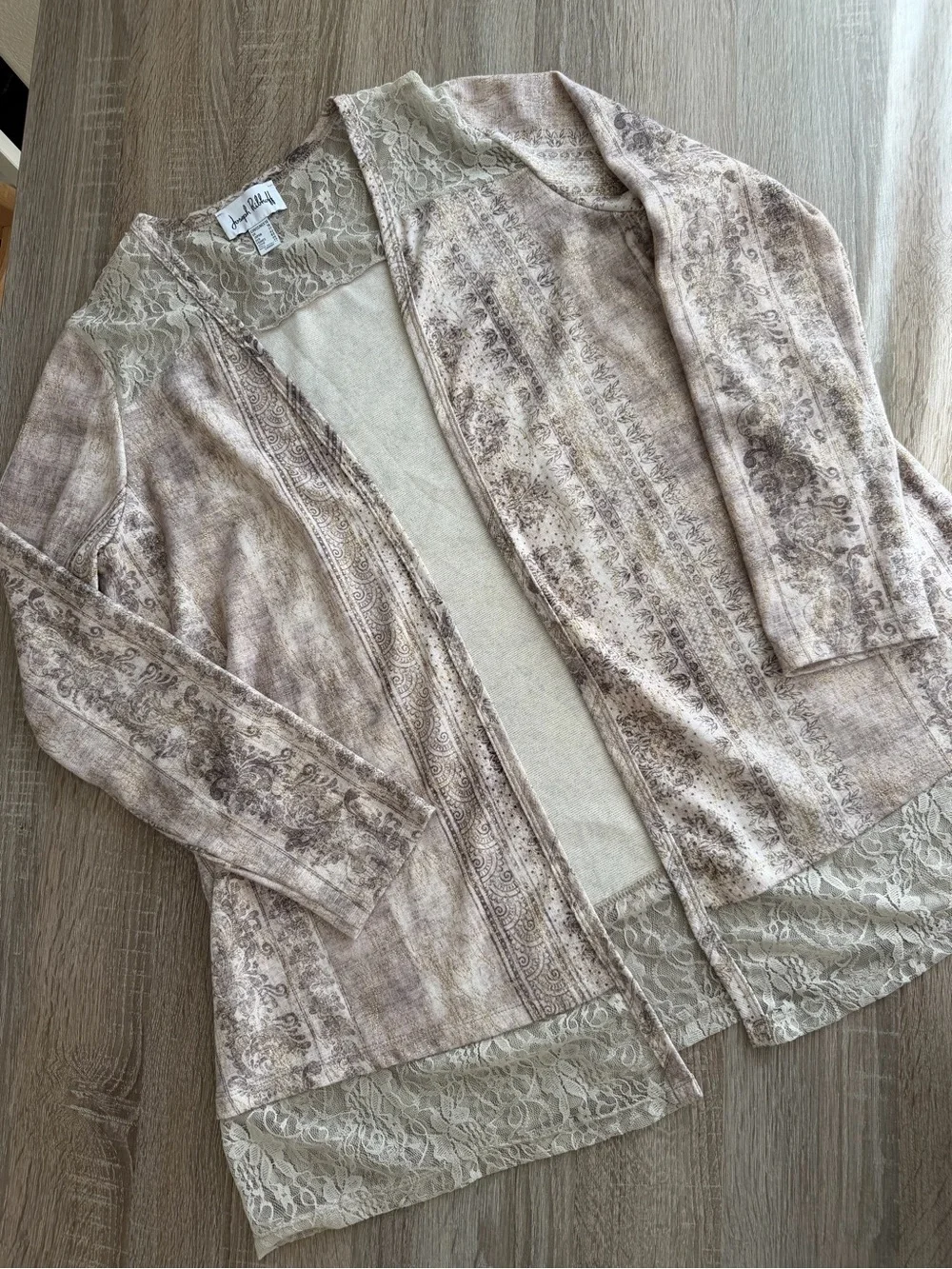 Joseph Ribkoff Beige/Taupe Open Cardigan Lace Trim Style 181657